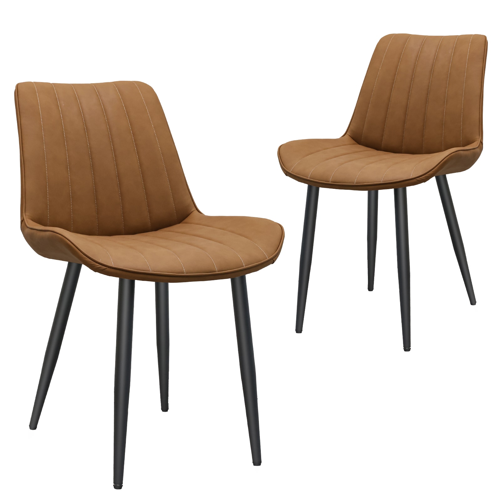 Brown PU Leather Dining Chair With Metal Legs, Wave Pattern Upholstered Armless Chair Set Of 2 For Kitchen, Restaurant, Living, Meeting Room_voghion.com
